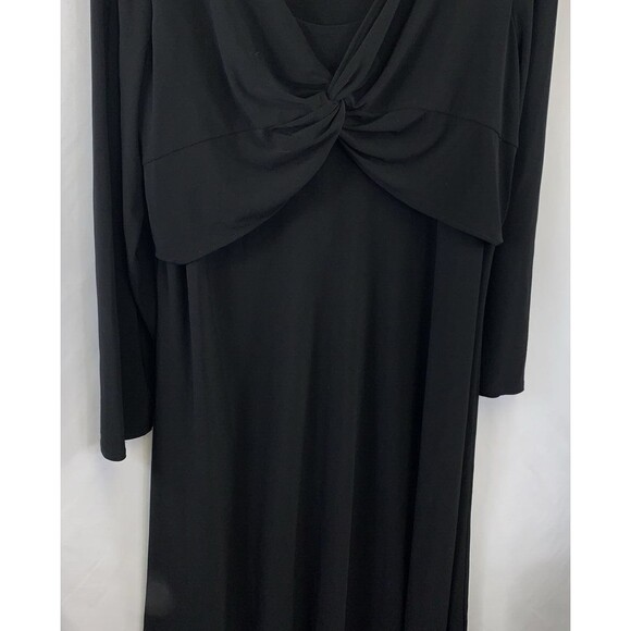 Chaps Classic Midi 3/4 Sleeve V Neck Twist Front Black Party Dress Woman's 1X - Picture 3 of 15